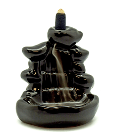 Black Ceramic Wide Steps Back Flow Incense Burner